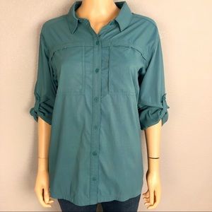 REI Button Down Hiking Camping Shirt Teal